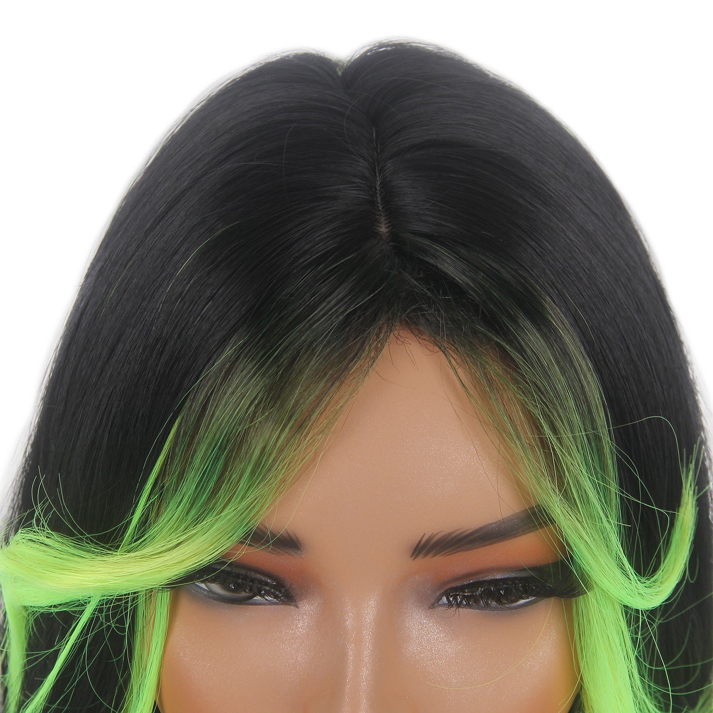 Long Black Green Layer Women Wigs Wavy Synthetic Curtain Hair Bangs for Cosplay, Halloween, and Everyday Use