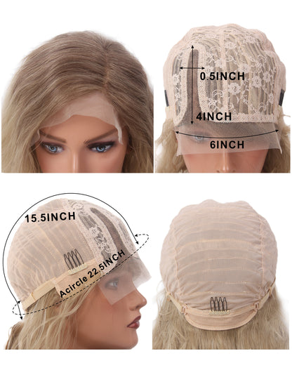 Natural Wave Short Women Lace Front Synthetic Wigs T-Part Lace Middle Length Lace Curly Wigs