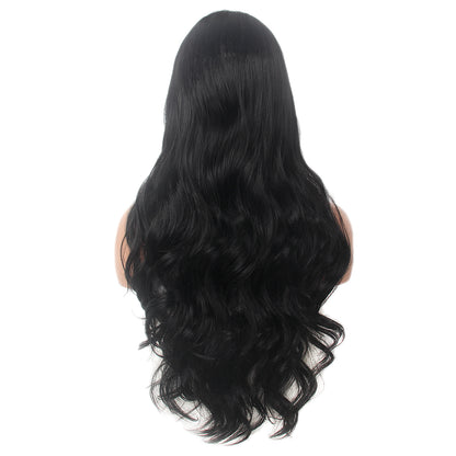BLack Women Lace Front Natural Wave Wigs 180Density Middle Part Synthetic Hair