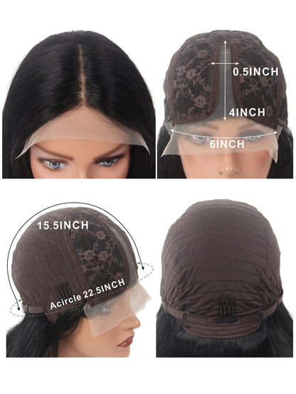 BLack Women Lace Front Natural Wave Wigs 180Density Middle Part Synthetic Hair