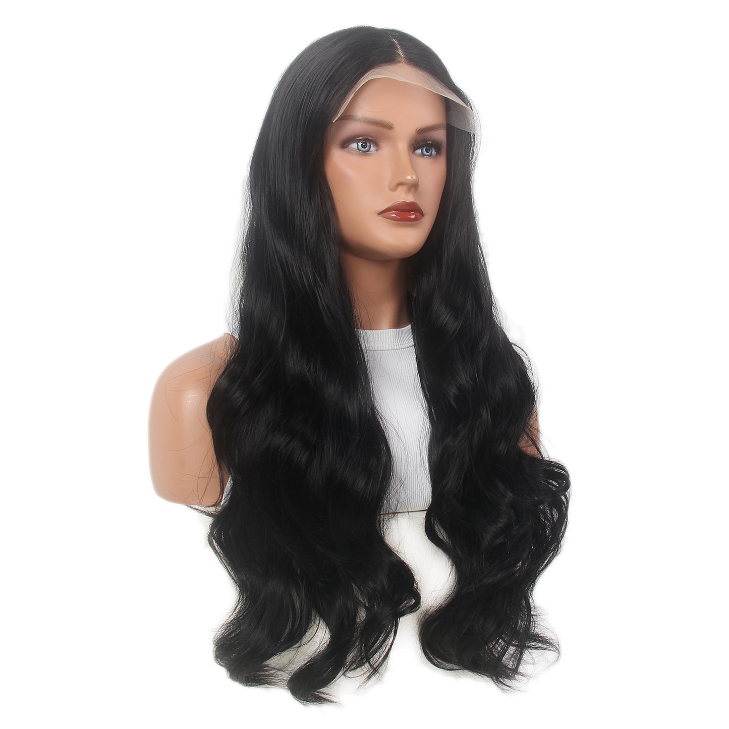 BLack Women Lace Front Natural Wave Wigs 180Density Middle Part Synthetic Hair