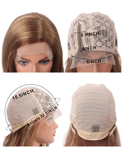 Brown Highlight Natural Wave Short Women Lace Front Synthetic Wigs