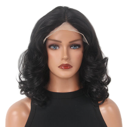 Black Lace Front Wigs Loose Wave Front Wigs Synthetic Glueless Wavy Bob Wig