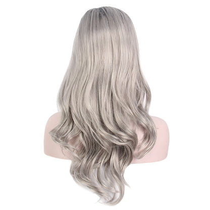 Long Gray Layer Women Wigs Wavy Synthetic Hair for Cosplay, Halloween, and Everyday Use