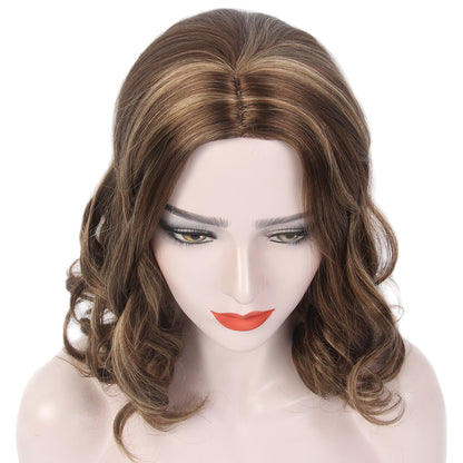 Curly Bob Wigs Short Waving Middle Part Middle Length Synthetic Hair Perfect for Cosplay