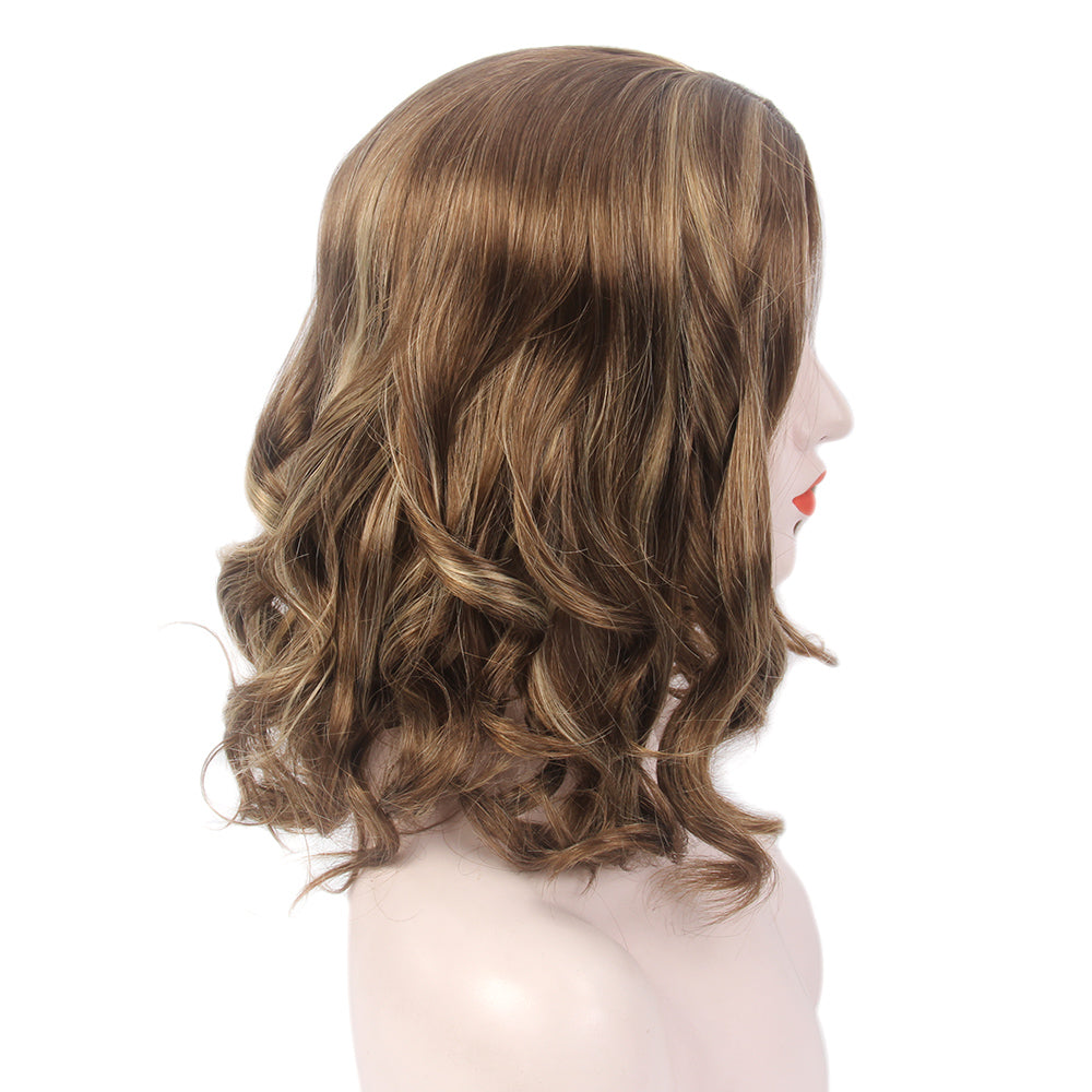 Curly Bob Wigs Short Waving Middle Part Middle Length Synthetic Hair Perfect for Cosplay