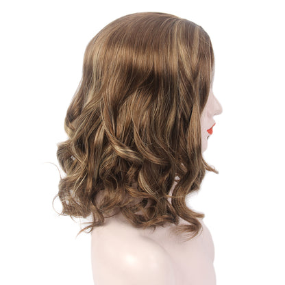 Curly Bob Wigs Short Waving Middle Part Middle Length Synthetic Hair Perfect for Cosplay