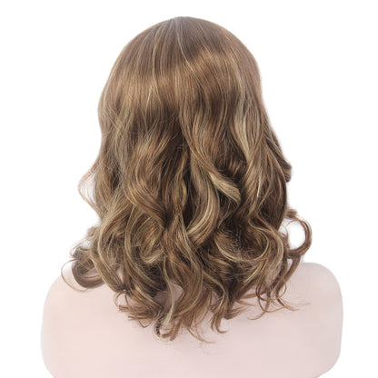 Curly Bob Wigs Short Waving Middle Part Middle Length Synthetic Hair Perfect for Cosplay
