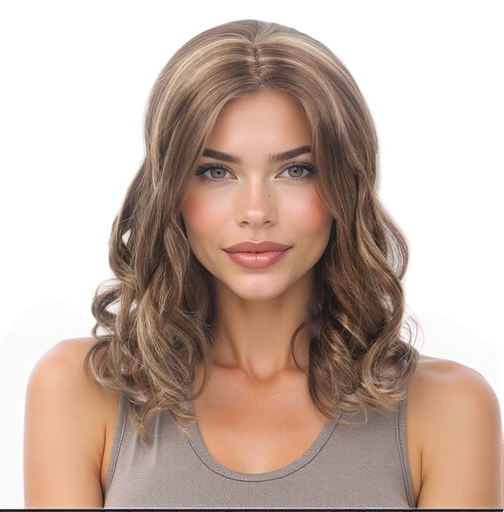 Curly Bob Wigs Short Waving Middle Part Middle Length Synthetic Hair Perfect for Cosplay