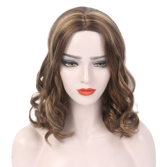 Curly Bob Wigs Short Waving Middle Part Middle Length Synthetic Hair Perfect for Cosplay
