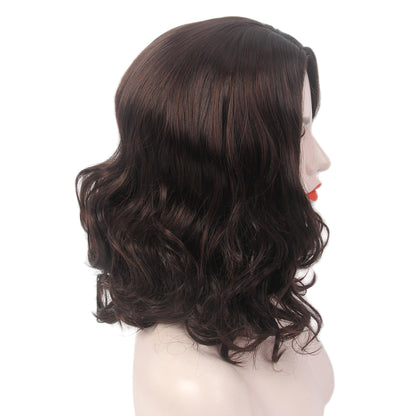 Curly Bob Wigs Short Waving Middle Part Middle Length Synthetic Hair for Women
