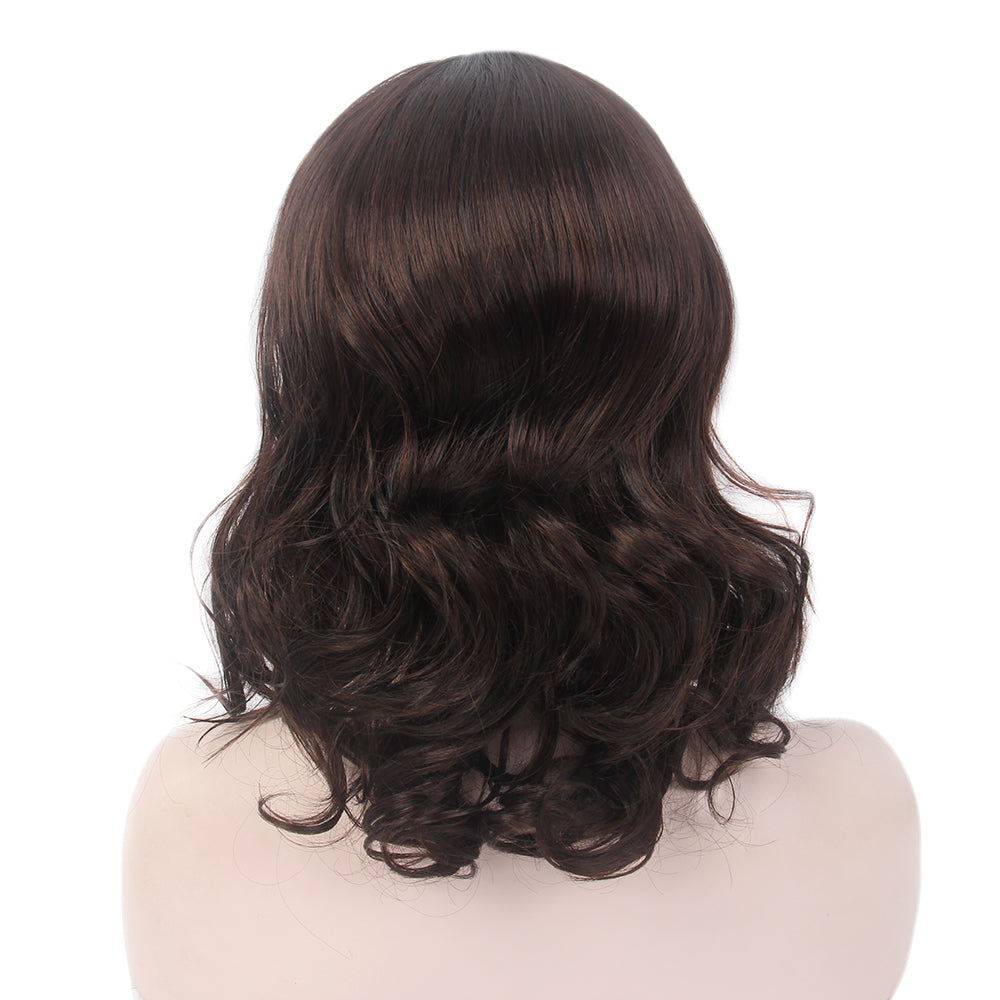 Curly Bob Wigs Short Waving Middle Part Middle Length Synthetic Hair for Women