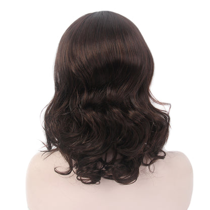 Curly Bob Wigs Short Waving Middle Part Middle Length Synthetic Hair for Women