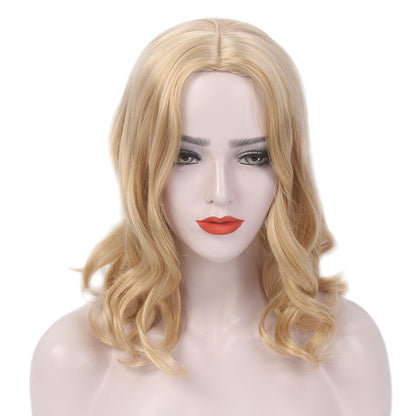 Curly Bob Wigs Short Waving Middle Part Middle Length Synthetic Hair for Women, Perfect for Everyday Use