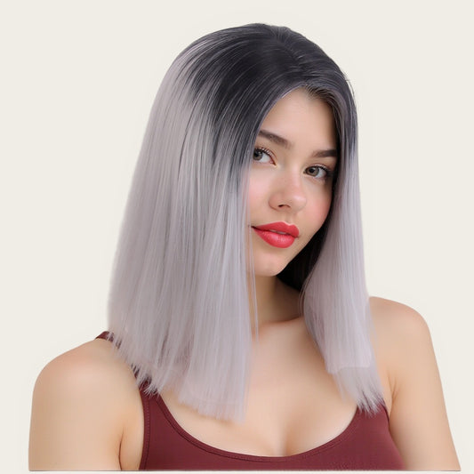 Pelucas Bob cortas, rectas, con raya al medio, de cabello sintético para mujeres 