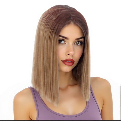 Bob Wigs Short Straight Middle Part Synthetic Hair for Women Natural Looking