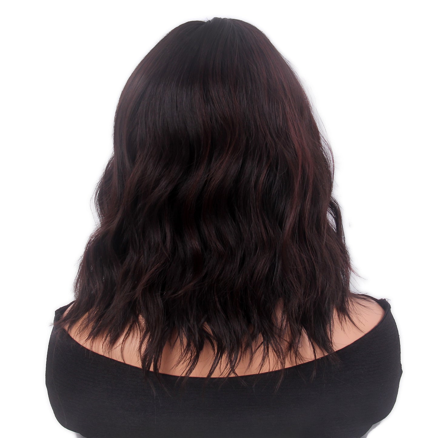 Brown Curly Bob Wigs with Bangs Short Waving Middle Length Synthetic Hair for Women