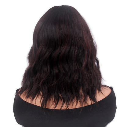 Brown Curly Bob Wigs with Bangs Short Waving Middle Length Synthetic Hair for Women