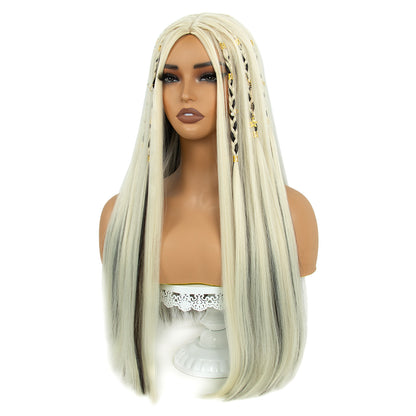 Long Blonde Black Staight Women Wigs with Hair Cuffs Heat Resistant Synthetic Hair