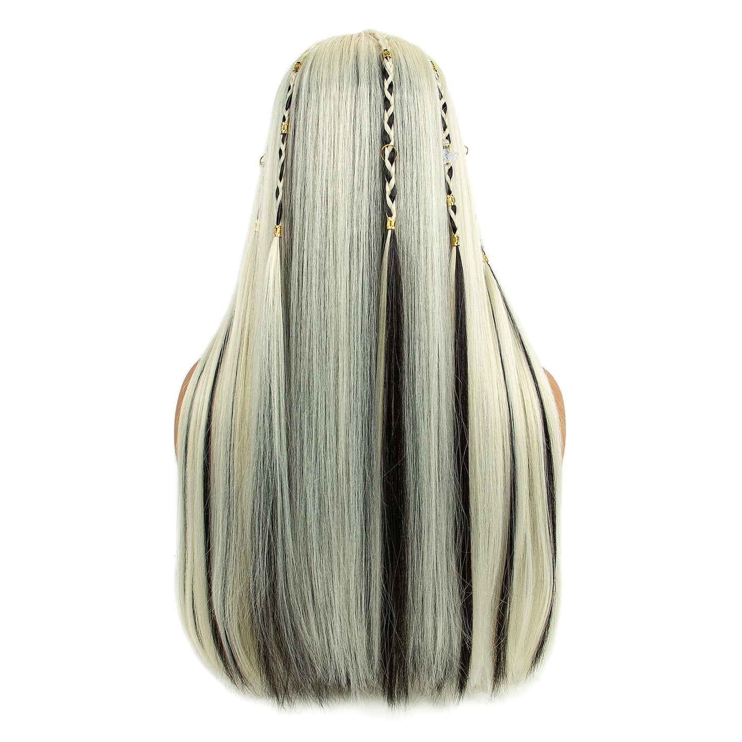 Long Blonde Black Staight Women Wigs with Hair Cuffs Heat Resistant Synthetic Hair