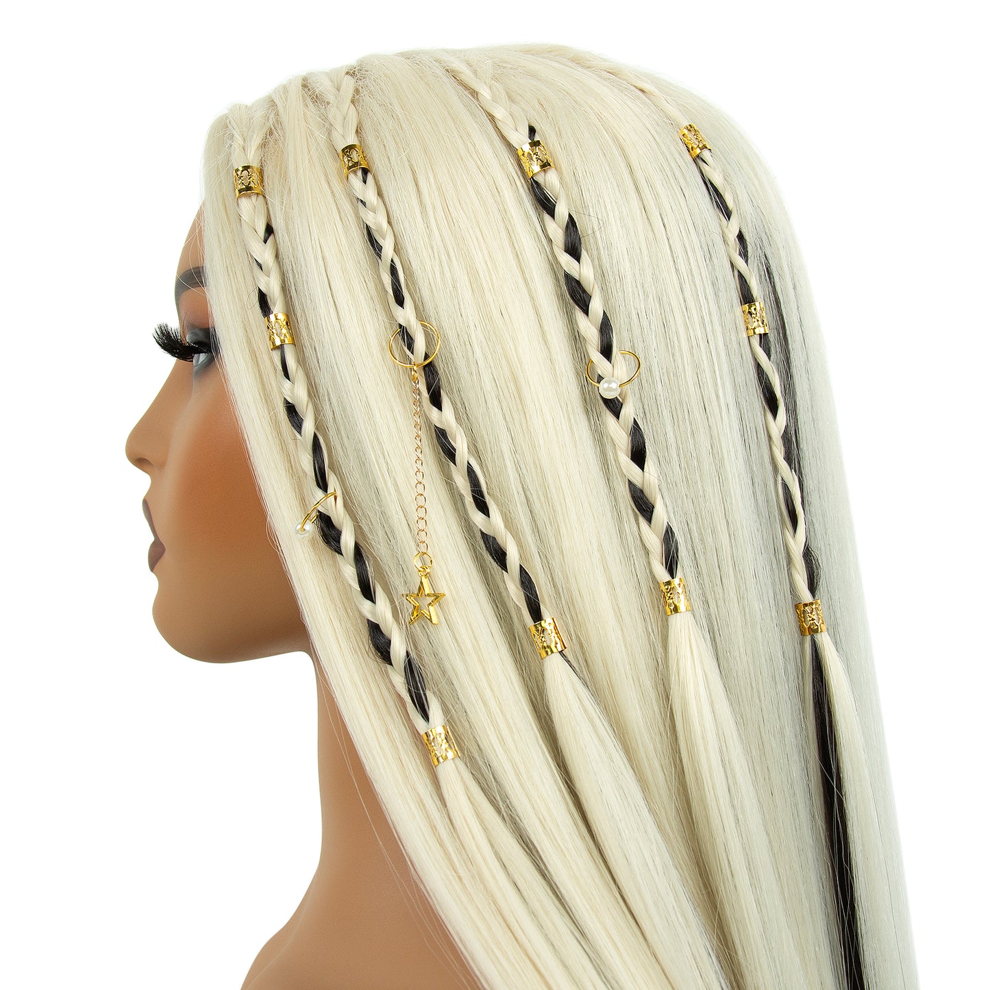 Long Blonde Black Staight Women Wigs with Hair Cuffs Heat Resistant Synthetic Hair