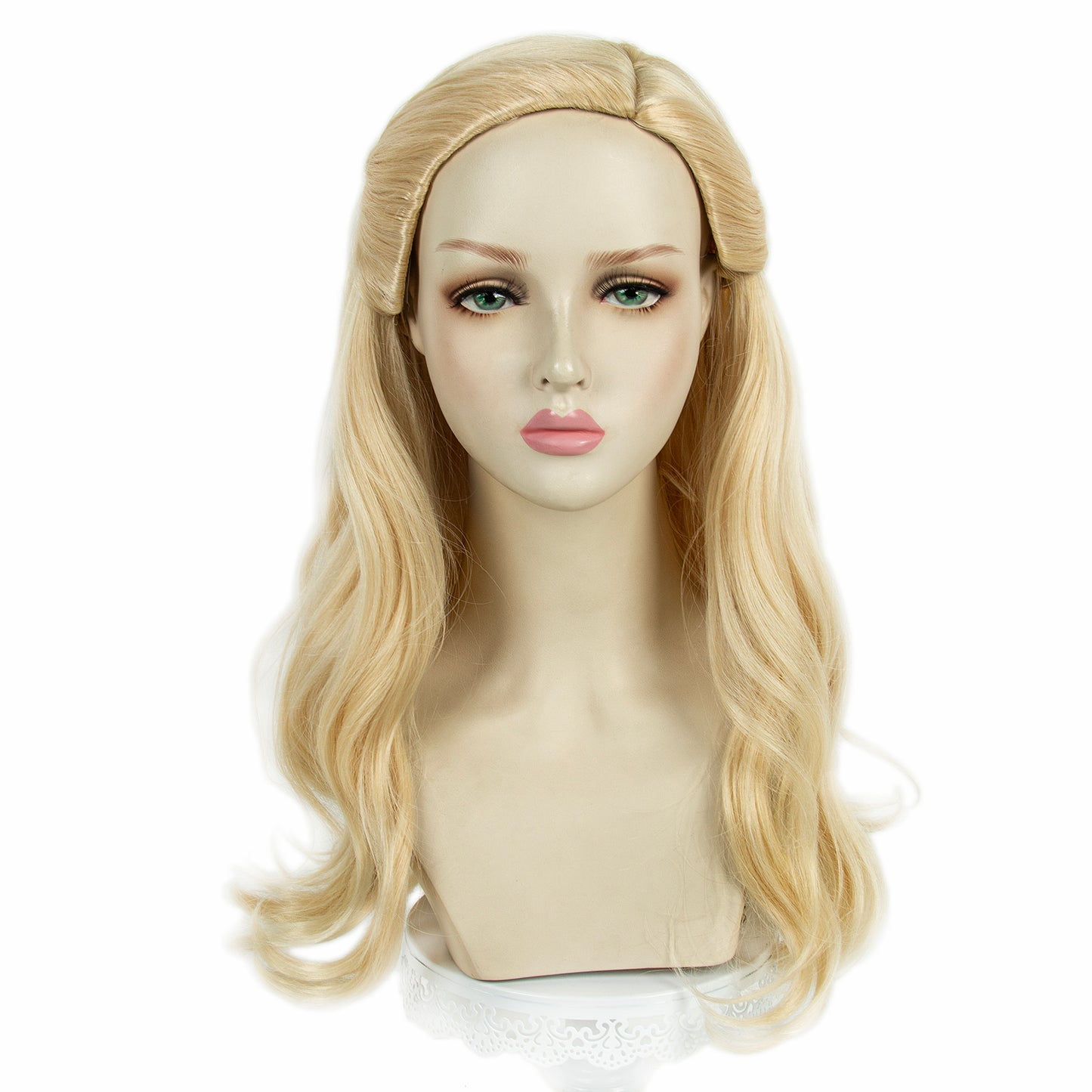 Long Curly Blonde Wig with Bang for Women Natural Looking Platinum Wavy Wig