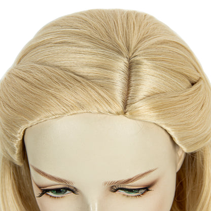 Long Curly Blonde Wig with Bang for Women Natural Looking Platinum Wavy Wig