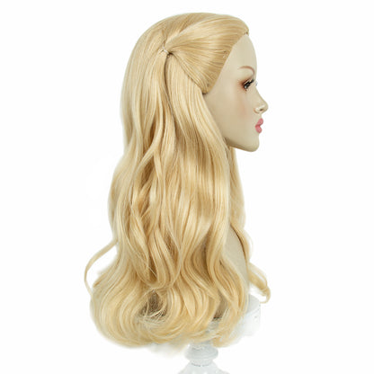 Long Curly Blonde Wig with Bang for Women Natural Looking Platinum Wavy Wig