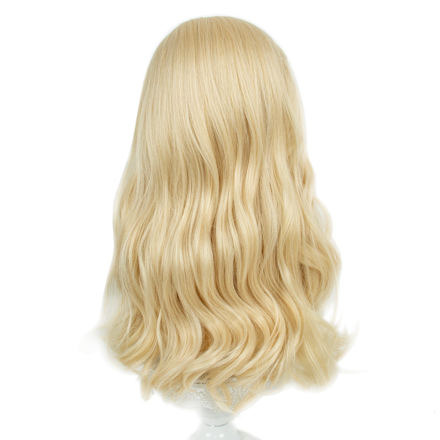 Long Curly Blonde Wig with Bang for Women Natural Looking Platinum Wavy Wig