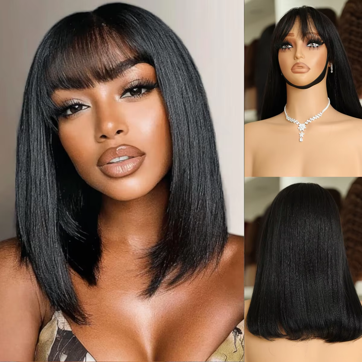 13x4 Lace Front Human Hair Wig 200% Density Short Bob Natural Black BOSQUE Beauty