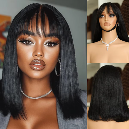 13x4 Lace Front Human Hair Wig 200% Density Short Bob Natural Black BOSQUE Beauty