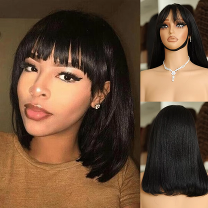 13x4 Lace Front Human Hair Wig 200% Density Short Bob Natural Black BOSQUE Beauty