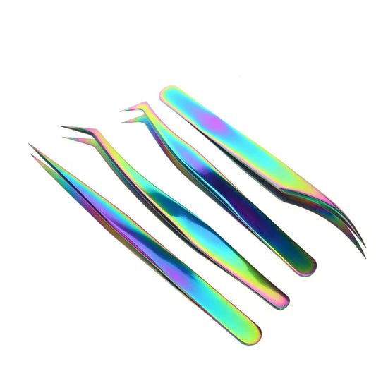 New Product Hot Sale Rainbow Stainless Steel Tweezers Compact and Durable Beauty Makeup Eyelash Tweezers