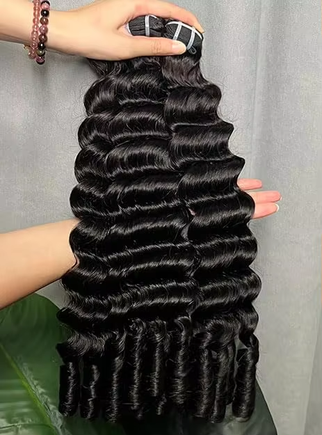 Deep Wave Human Hair Bundles Virgin Remy Hair Bundles&Closure Spiral Curls for Quick Weave Can Dyed Tangle Free BOSQUE Beauty