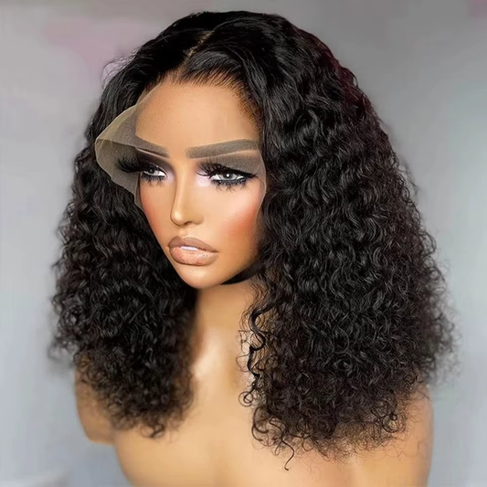 200% Density Short Curly Wig Human Hair 13x4 HD Lace Closure Pixie Style Natural Black BOSQUE Beauty