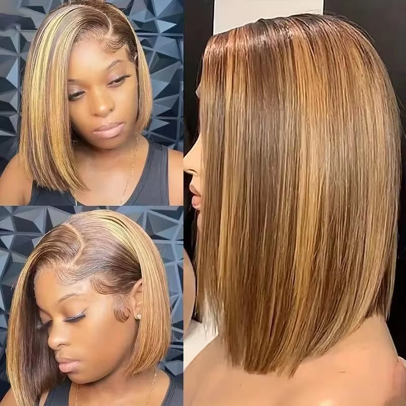 13x4 Lace Front Bob Wig Human Hair with Piano Bleached Highlights Straight Hair BOSQUE Beauty