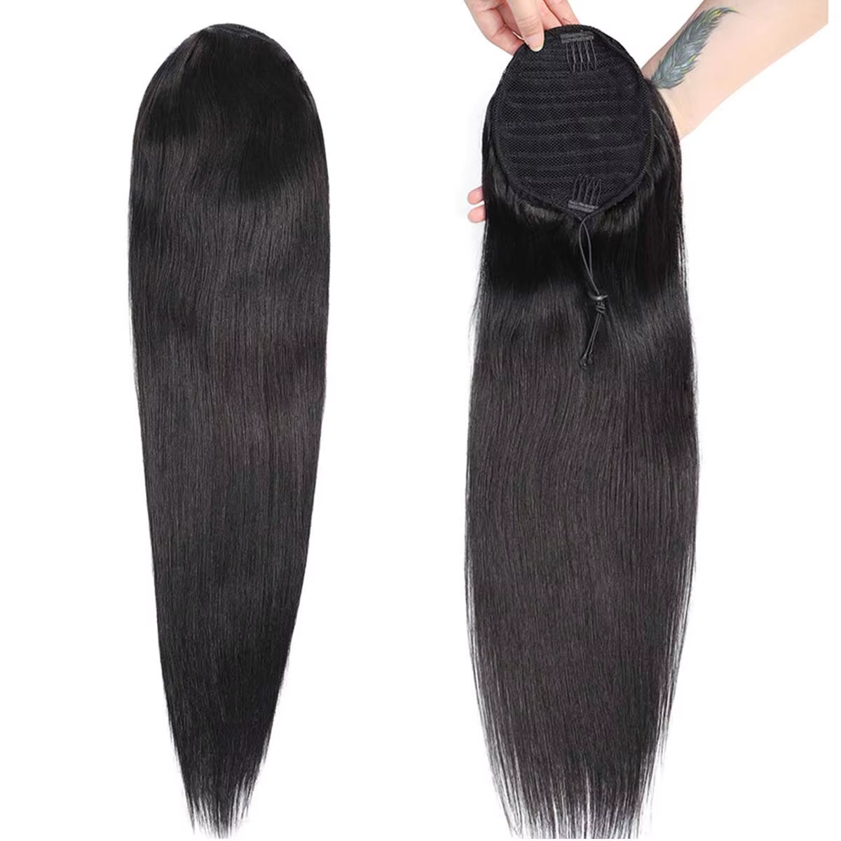 BOSQUE Beauty Dyeable Permable Ponytail Straight Virgin Hair 100% Unprocessed Raw Human Hair Weave Natural Black