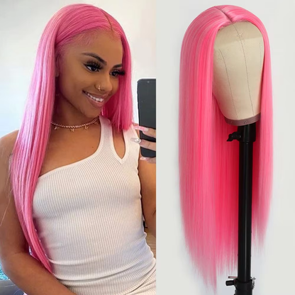 Pink Long Straight 200% Density Lace Front Wig 13x4 HD Lace Pre Plucked Hairline Human Hair Wig BOSQUE Beauty