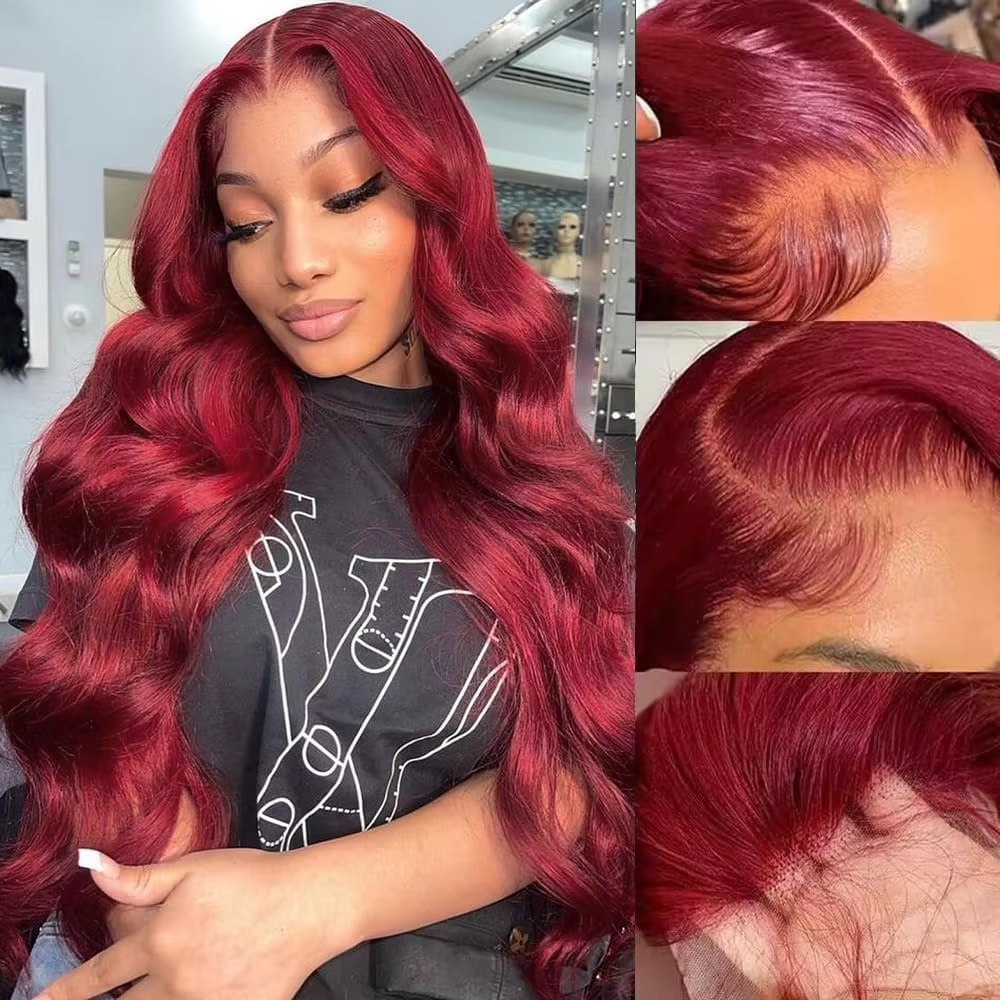 13x4 Lace Front Wig Human Hair Body Wave 200% Density Burgundy Glueless Free Part BOSQUE Beauty