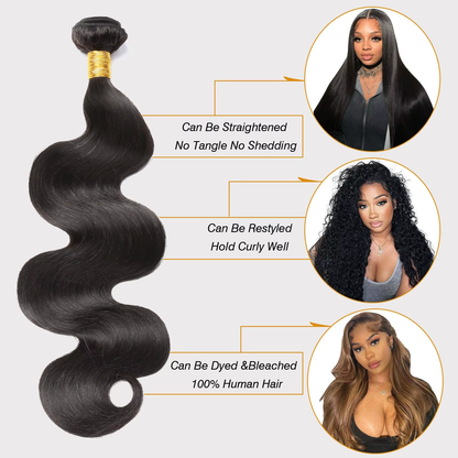 Human Hair Bundles 100% Unprocessed Wavy Human Hair Bundles Human Hair Extensions Quick Weave Natural Black BOSQUE Beauty