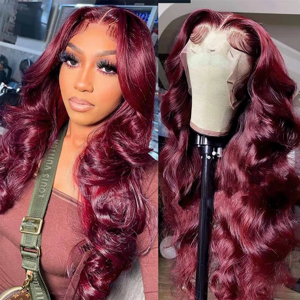 13x4 Lace Front Wig Human Hair Body Wave 200% Density Burgundy Glueless Free Part BOSQUE Beauty