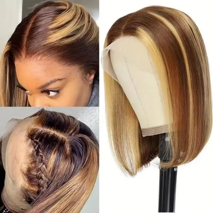 13x4 Lace Front Bob Wig Human Hair with Piano Bleached Highlights Straight Hair BOSQUE Beauty