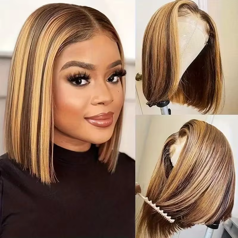 13x4 Lace Front Bob Wig Human Hair with Piano Bleached Highlights Straight Hair BOSQUE Beauty