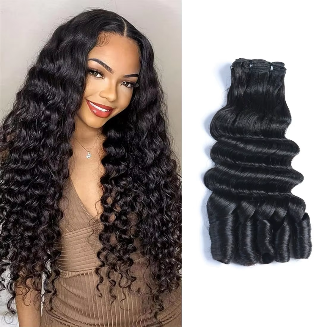 Deep Wave Human Hair Bundles Virgin Remy Hair Bundles&Closure Spiral Curls for Quick Weave Can Dyed Tangle Free BOSQUE Beauty