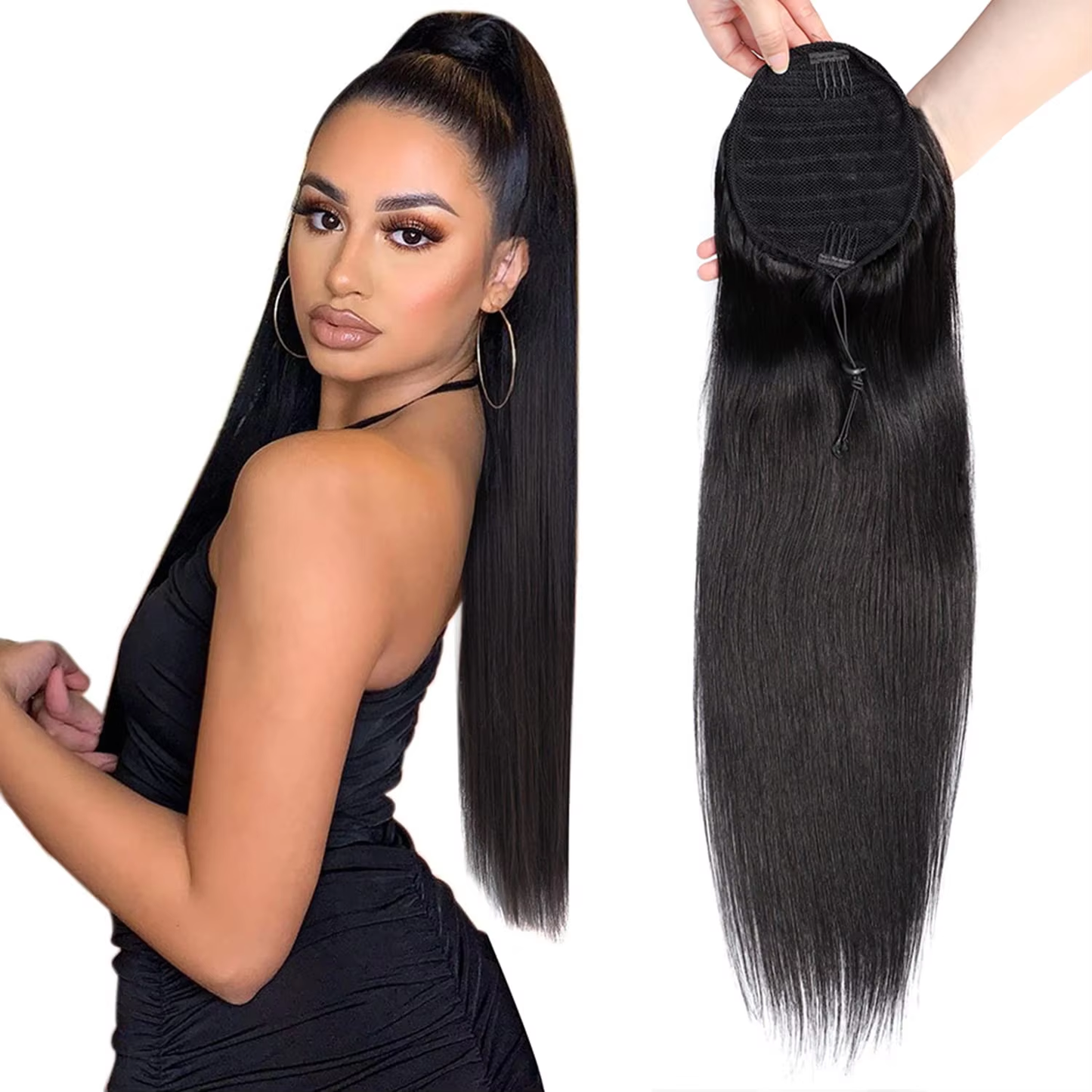 BOSQUE Beauty Dyeable Permable Ponytail Straight Virgin Hair 100% Unprocessed Raw Human Hair Weave Natural Black