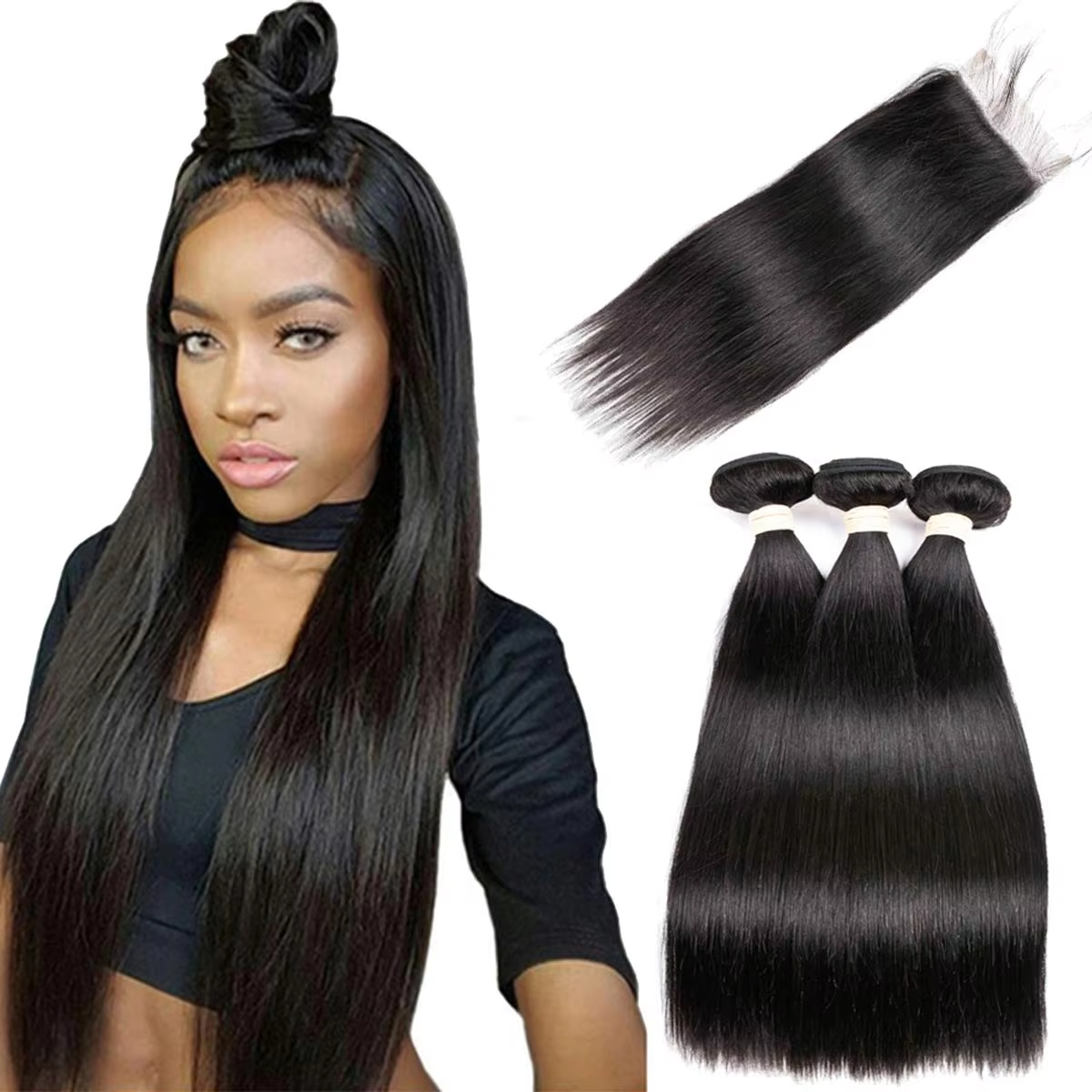 BOSQUE Beauty Straight Hair Weave Human Hair Extensions Natural Black Remy Hair Can Be Dyed Permed Bulk Wholesale