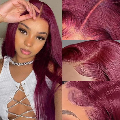 Burgundy Straight Human Hair Lace Front Wig 13x4 200% Density Long Hair Pre Plucked HD Lace Glueless BOSQUE Beauty