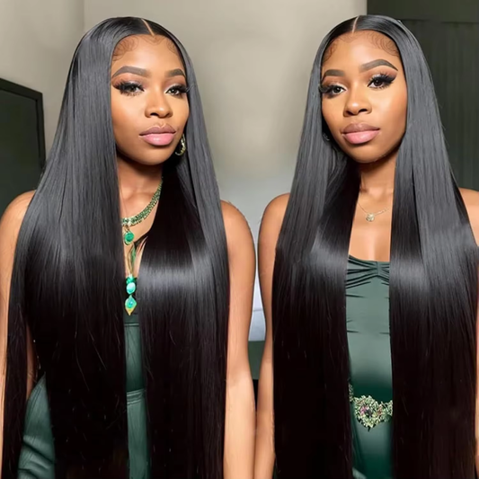 Lace Front Wig Human Hair 100% Natural Black Straight 200% Density 13x4 HD Transparent Lace Full Machine Made BOSQUE Beauty