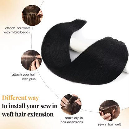 Premium Human Hair Extensions Silk Straight Natural Black  Heat Resistant for Styling & Coloring BOSQUE Beauty