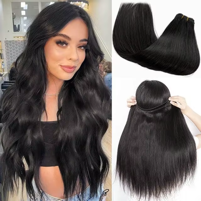 Premium Human Hair Extensions Silk Straight Natural Black  Heat Resistant for Styling & Coloring BOSQUE Beauty